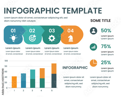 Premium Corporate Infographic Template Vector with Data Visualization Elements and Modern Workflow Design