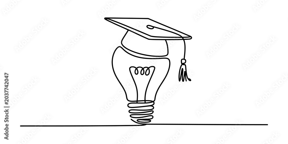 Ταπετσαρία Light bulb with graduation cap drawn in a single continuous line style represent