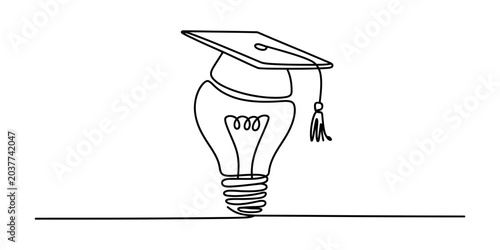 Bild auf Leinwand Light bulb with graduation cap drawn in a single continuous line style represent