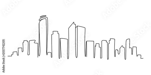 Bild auf Leinwand Continuous single line drawing of a modern city skyline with tall office buildin