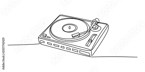 Foto Continuous single line drawing of a retro vinyl record player turntable music au
