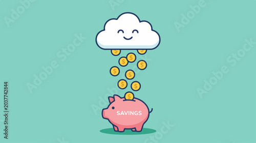 Piggy Bank with Money Rain.