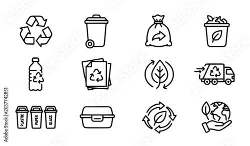 Photos Waste and recycle thin line icon collection with editable stroke sustainability