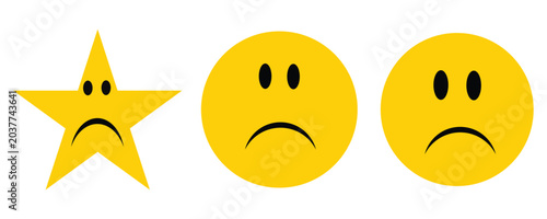 Canvastavla Negative customer feedback and bad experience rating icon set with yellow sad face emoji and unhappy star representing low product review