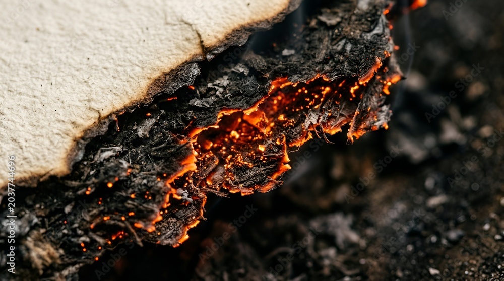 Fototapeta premium Burning Paper Close-up: Flames and Texture