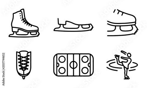 Cuadro en lienzo Ice Skating Icons Set: Figure Skates, Hockey Skates, Ice Rink, and Athlete Silho