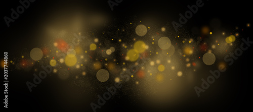abstract festive background with golden bokeh and red glow on a black background. An elegant and atmospheric design perfect for Christmas, New Year's, holidays, luxurious celebrations