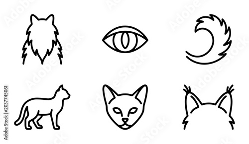 Canvas Print Minimalist Cat Icons Set, Stylized Feline Silhouettes, Animal Graphics Collectio