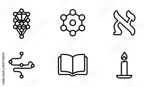 Quadro su tela Mystical Symbols Collection: Kabbalah Tree of Life, Hebrew Letter Aleph, Molecul