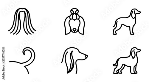 Minimalist Dog Icons Set, Elegant Greyhound Silhouettes, Breed Head Portraits, Vector Line Art Collection for Pet Lovers and Animal Graphics