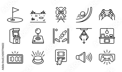 Konstfotografi Arcade Game Icons Set, Vintage Entertainment Vector Graphics, Retro Gaming Symbo