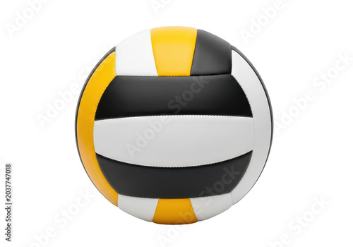 Black and yellow volleyball with stitched details isolated on transparent background