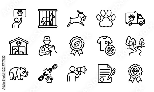Canvastavla Animal Welfare Icons Set, Veterinary Clinic and Conservation Symbols, Pet Care a