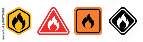 Flammable Material Signs Vector Set Isolated on White Background. Hazard Flat Icons for Inflammable Substances.