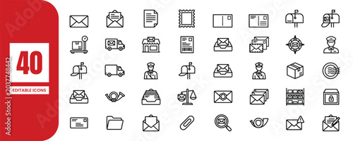 Quadro su tela 40 editable silhouette icons for mail delivery and communication