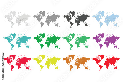 Φωτογραφία World map silhouette vector flat illustration collection set of colorful earth c