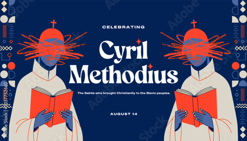 Konstfotografi Celebrating Cyril and Methodius: The Apostles who brought Christianity to the Slavic peoples, depicted with books and radiant halos on August 18th