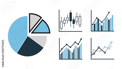 Business Data Visualization Charts with Pie and Line Graphs in Modern Style