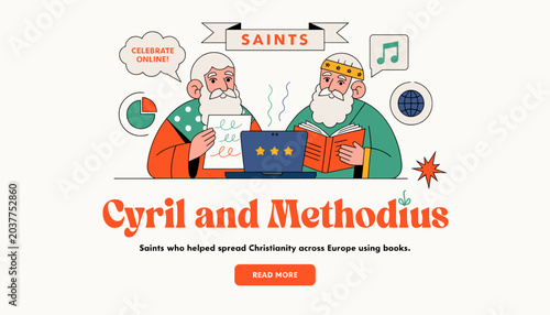 Konstfotografi Illustration of Saints Cyril and Methodius, pioneers of Slavic literacy and Christianity, depicted with books and symbols of learning
