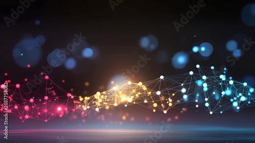 Colorful lights dance in patterns in a digital display at night time in a modern setting
