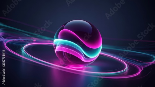 Vibrant abstract photography showing a glowing glass sphere with light trails