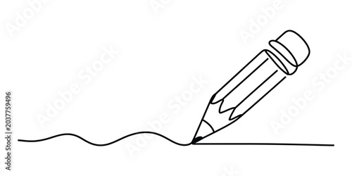 Photos Continuous single line drawing of a simple wooden pencil writing a straight line
