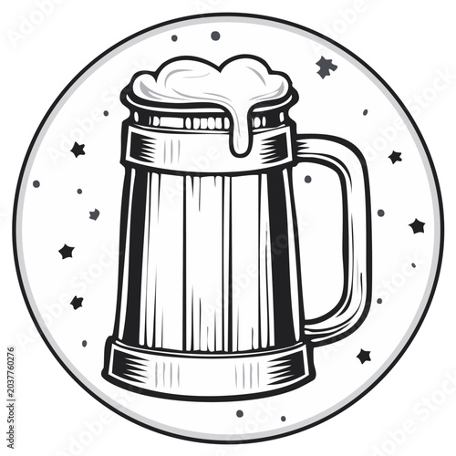 Illustration of a beer mug with froth in a circular design.