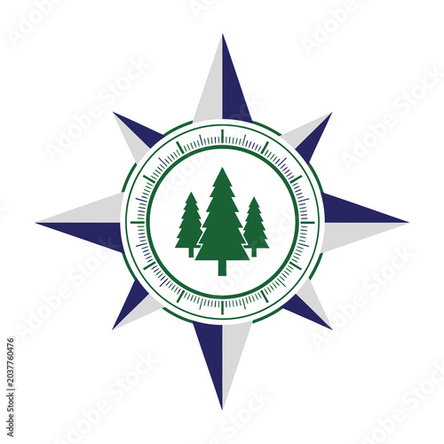 Green tree logo on star symbol with blue and white background