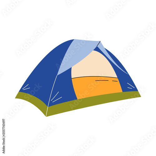 Bild auf Leinwand Blue and orange camping tent vector flat illustration isolated on white backgrou