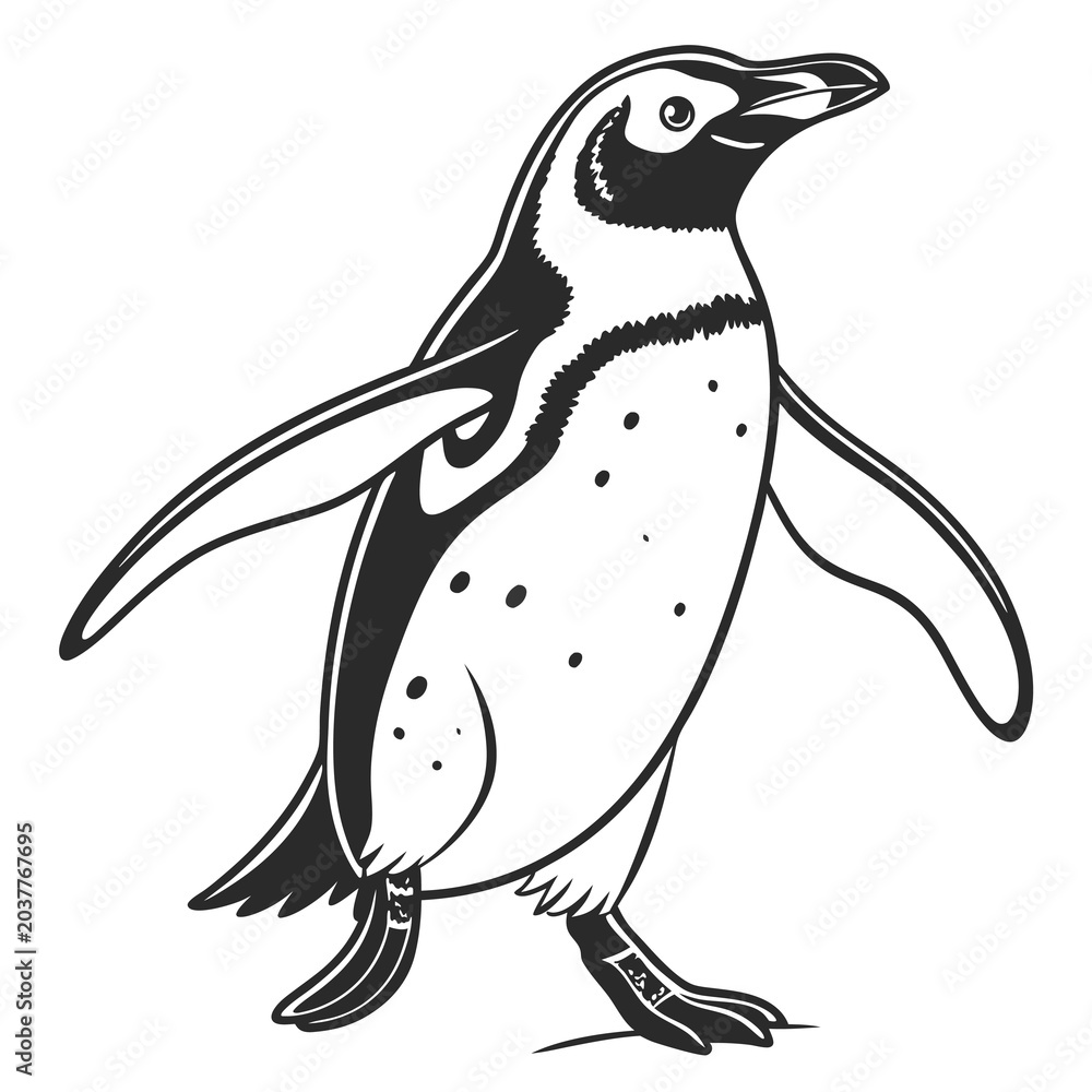 Ταπετσαρία Penguin, black and white illustration, vector animal, wildlife icon