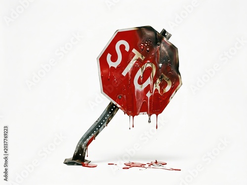 Melting Stop Traffic Sign Isolated on White Background