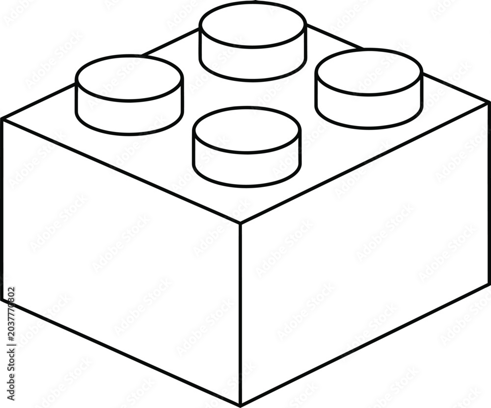 Obraz premium Black and white line drawing of a lego brick with four studs on top