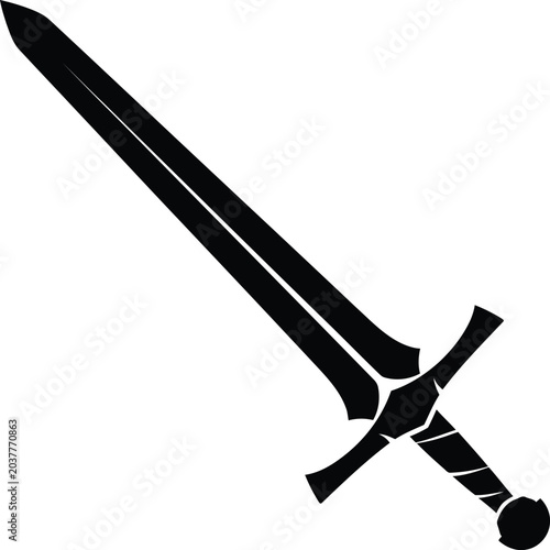 Medieval knight sword silhouette black and white vector illustration