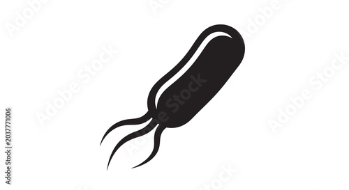 Black silhouette of a bacterium with flagella on a white background