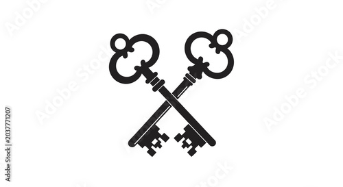 Crossed antique keys black silhouette on a white background
