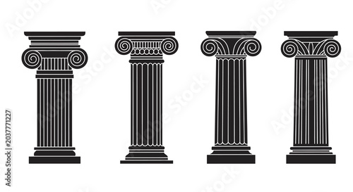 Tableau sur toile Ancient Greek column silhouettes on a white background
