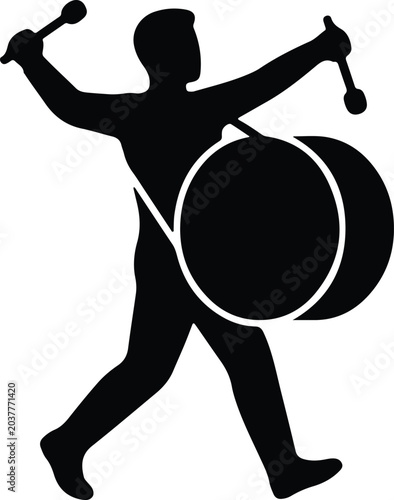 Silhouette vector of a man playing a large bass drum design