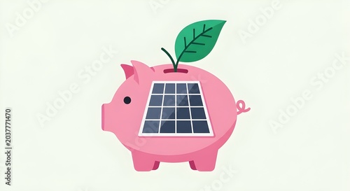 Sustainable Investment Piggy Bank Green Energy Flat Vector Illustration