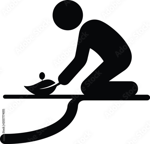 Silhouette vector of person planting a small seedling in garden design