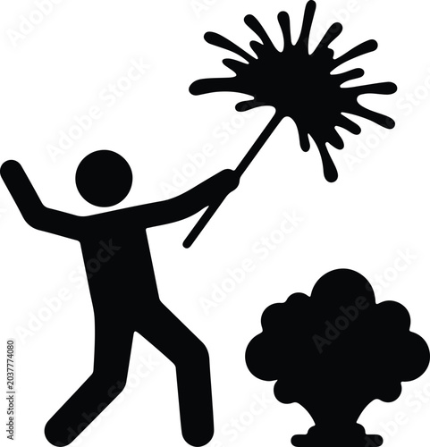 Silhouette vector person holding sparkler firework during celebration holiday design