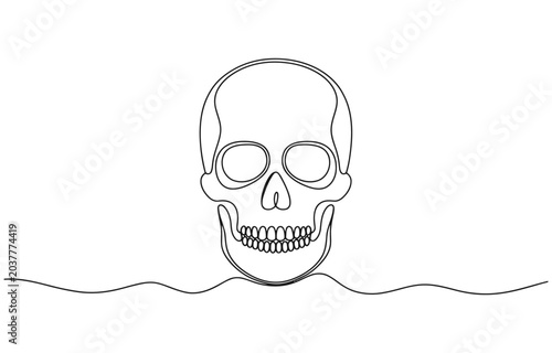 Human skull continuous one line drawing.