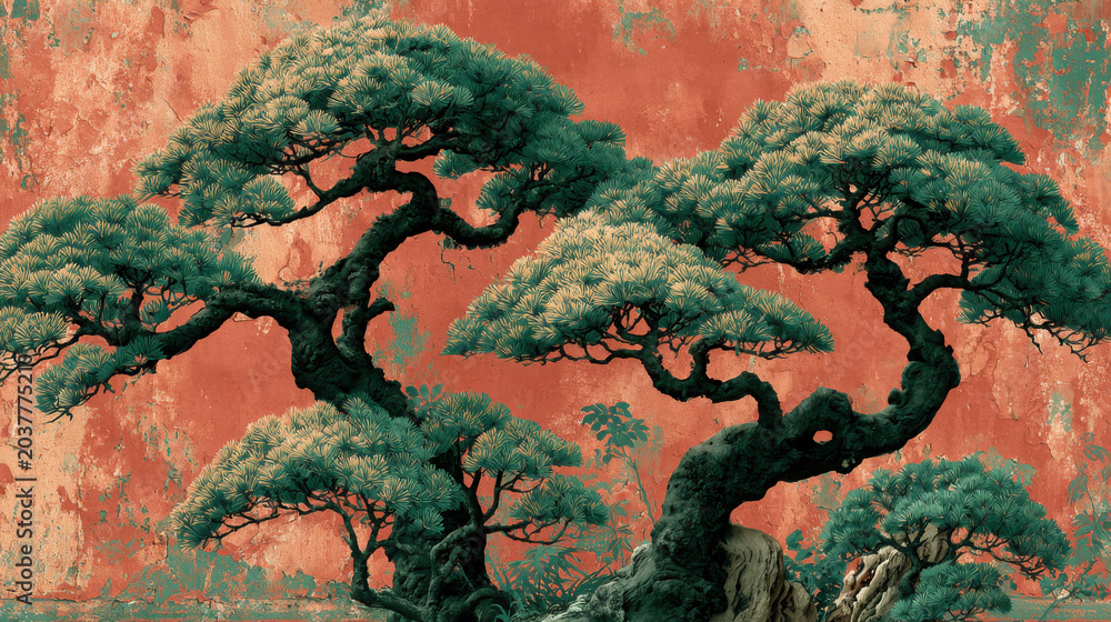 Naklejka premium Artistic Bonsai Tree Landscape Scene