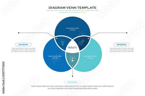 Venn diagram business infographic circle chart template 4 options, presentation with venn diagram elements vector illustration.