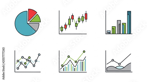 Collection of Business Data Charts and Graphs in Flat Design