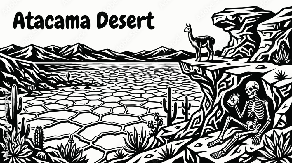 Naklejka premium Salt flats in the Atacama Desert representing surreal landscapes extreme dryness and South American natural beauty.
