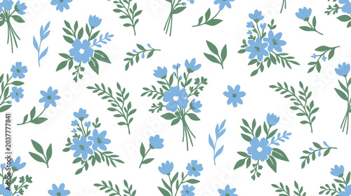фотографія Dainty Blue Floral Seamless Pattern with Small Flower Bouquets
