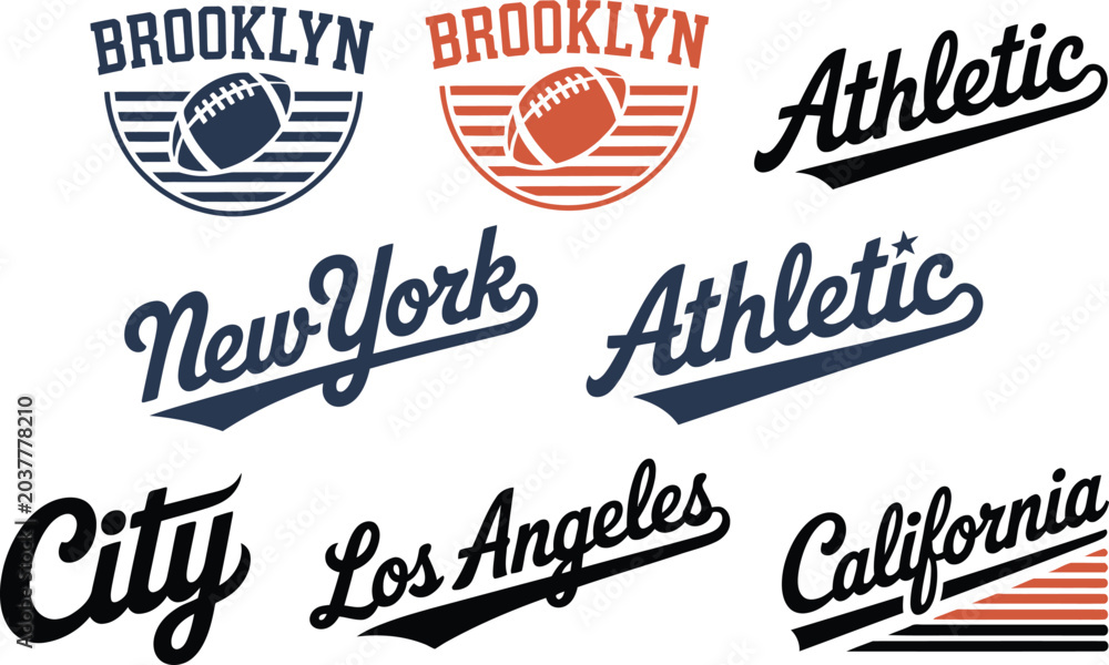 Fototapeta premium Vintage Athletic Sports Typography and City Logo Vector Set