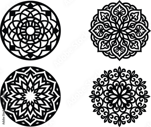 Εκτύπωση καμβά A selection of four intricate circular black mandala vector designs for imaginative laser cutting and artwork projects