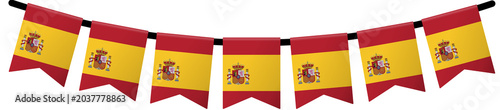 Obraz na plátne Seven spanish flag pennants on a string for holiday celebration featuring spains national symbol, suitable for patrioticthemed designs and marketing materials