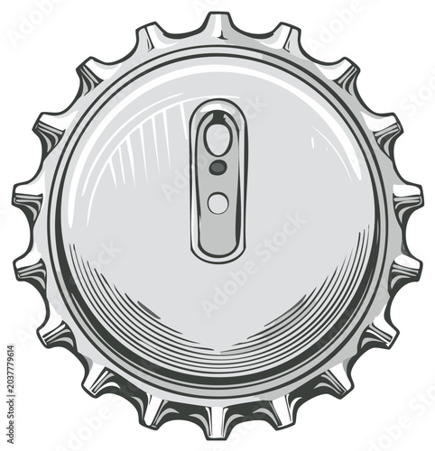 Hybrid beverage cap combining a traditional bottle cap with a modern can pull tab design a creative monochrome vector illustration